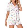 image:imageLYANER Womens Pajama Sets Striped Button Down Pj Set Sleepwear Shirt and Shorts Two Piece Lounge SetsCherry Print