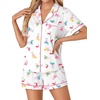 image:imageLYANER Womens Pajama Sets Striped Button Down Pj Set Sleepwear Shirt and Shorts Two Piece Lounge SetsCherry Print