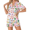 image:imageLYANER Womens Pajama Sets Striped Button Down Pj Set Sleepwear Shirt and Shorts Two Piece Lounge SetsFruit Print