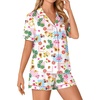 image:imageLYANER Womens Pajama Sets Striped Button Down Pj Set Sleepwear Shirt and Shorts Two Piece Lounge SetsFruit Print