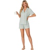 image:imageLYANER Womens Pajama Sets Striped Button Down Pj Set Sleepwear Shirt and Shorts Two Piece Lounge SetsLight Green