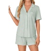 image:imageLYANER Womens Pajama Sets Striped Button Down Pj Set Sleepwear Shirt and Shorts Two Piece Lounge SetsLight Green