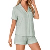 image:imageLYANER Womens Pajama Sets Striped Button Down Pj Set Sleepwear Shirt and Shorts Two Piece Lounge SetsLight Green
