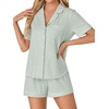 image:imageLYANER Womens Pajama Sets Striped Button Down Pj Set Sleepwear Shirt and Shorts Two Piece Lounge SetsLight Green