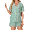 image:imageLYANER Womens Pajama Sets Striped Button Down Pj Set Sleepwear Shirt and Shorts Two Piece Lounge SetsLight Green Print