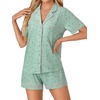 image:imageLYANER Womens Pajama Sets Striped Button Down Pj Set Sleepwear Shirt and Shorts Two Piece Lounge SetsLight Green Print