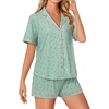 image:imageLYANER Womens Pajama Sets Striped Button Down Pj Set Sleepwear Shirt and Shorts Two Piece Lounge SetsLight Green Print