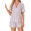 image:imageLYANER Womens Pajama Sets Striped Button Down Pj Set Sleepwear Shirt and Shorts Two Piece Lounge SetsPink