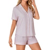image:imageLYANER Womens Pajama Sets Striped Button Down Pj Set Sleepwear Shirt and Shorts Two Piece Lounge SetsPink