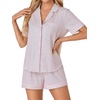 image:imageLYANER Womens Pajama Sets Striped Button Down Pj Set Sleepwear Shirt and Shorts Two Piece Lounge SetsPink