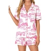 image:imageLYANER Womens Pajama Sets Striped Button Down Pj Set Sleepwear Shirt and Shorts Two Piece Lounge SetsPink Print