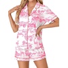 image:imageLYANER Womens Pajama Sets Striped Button Down Pj Set Sleepwear Shirt and Shorts Two Piece Lounge SetsPink Print