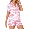 image:imageLYANER Womens Pajama Sets Striped Button Down Pj Set Sleepwear Shirt and Shorts Two Piece Lounge SetsPink Print