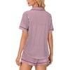 image:imageLYANER Womens Pajama Sets Striped Button Down Pj Set Sleepwear Shirt and Shorts Two Piece Lounge SetsRed