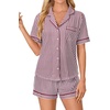 image:imageLYANER Womens Pajama Sets Striped Button Down Pj Set Sleepwear Shirt and Shorts Two Piece Lounge SetsRed