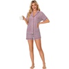 image:imageLYANER Womens Pajama Sets Striped Button Down Pj Set Sleepwear Shirt and Shorts Two Piece Lounge SetsRed
