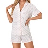 image:imageLYANER Womens Pajama Sets Striped Button Down Pj Set Sleepwear Shirt and Shorts Two Piece Lounge SetsWhite Pink
