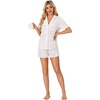 image:imageLYANER Womens Pajama Sets Striped Button Down Pj Set Sleepwear Shirt and Shorts Two Piece Lounge SetsWhite Pink