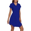 image:imageLYANER Womens Pleated Waist Collar V Neck Button Down Short Sleeve Mini Short Shirt DressRoyal Blue