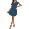 image:imageLYANER Womens Pleated Waist Collar V Neck Button Down Short Sleeve Mini Short Shirt DressTeal Blue