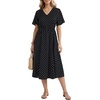 image:imageLYANER Womens Polka Dots V Neck Short Sleeve Ruffle Tie Back Beach Vacation Midi SundressBlack