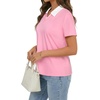 image:imageLYANER Womens Polo Shirt Collared V Neck Short Sleeve Color Block Loose Fit Casual Blouse TopsPink