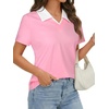 image:imageLYANER Womens Polo Shirt Collared V Neck Short Sleeve Color Block Loose Fit Casual Blouse TopsPink