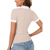 image:imageLYANER Womens Polo Shirts Short Sleeve Business Casual V Neck Collared Button Fitted TopsBeige