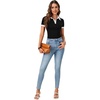 image:imageLYANER Womens Polo Shirts Short Sleeve Business Casual V Neck Collared Button Fitted TopsBlack