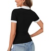 image:imageLYANER Womens Polo Shirts Short Sleeve Business Casual V Neck Collared Button Fitted TopsBlack
