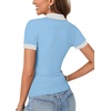 image:imageLYANER Womens Polo Shirts Short Sleeve Business Casual V Neck Collared Button Fitted TopsBlue