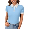 image:imageLYANER Womens Polo Shirts Short Sleeve Business Casual V Neck Collared Button Fitted TopsBlue