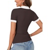 image:imageLYANER Womens Polo Shirts Short Sleeve Business Casual V Neck Collared Button Fitted TopsChocolate