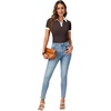 image:imageLYANER Womens Polo Shirts Short Sleeve Business Casual V Neck Collared Button Fitted TopsChocolate