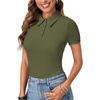 image:imageLYANER Womens Polo Shirts Short Sleeve Business Casual V Neck Collared Button Fitted TopsSolid Army Green