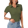 image:imageLYANER Womens Polo Shirts Short Sleeve Business Casual V Neck Collared Button Fitted TopsSolid Army Green