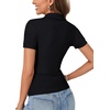 image:imageLYANER Womens Polo Shirts Short Sleeve Business Casual V Neck Collared Button Fitted TopsSolid Black