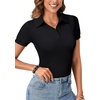 image:imageLYANER Womens Polo Shirts Short Sleeve Business Casual V Neck Collared Button Fitted TopsSolid Black