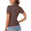 image:imageLYANER Womens Polo Shirts Short Sleeve Business Casual V Neck Collared Button Fitted TopsSolid Brown