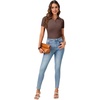 image:imageLYANER Womens Polo Shirts Short Sleeve Business Casual V Neck Collared Button Fitted TopsSolid Brown