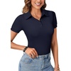 image:imageLYANER Womens Polo Shirts Short Sleeve Business Casual V Neck Collared Button Fitted TopsSolid Dark Blue
