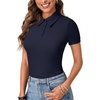 image:imageLYANER Womens Polo Shirts Short Sleeve Business Casual V Neck Collared Button Fitted TopsSolid Dark Blue