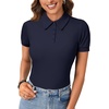 image:imageLYANER Womens Polo Shirts Short Sleeve Business Casual V Neck Collared Button Fitted TopsSolid Dark Blue