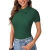 image:imageLYANER Womens Polo Shirts Short Sleeve Business Casual V Neck Collared Button Fitted TopsSolid Dark Green