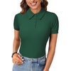 image:imageLYANER Womens Polo Shirts Short Sleeve Business Casual V Neck Collared Button Fitted TopsSolid Dark Green