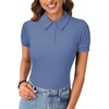 image:imageLYANER Womens Polo Shirts Short Sleeve Business Casual V Neck Collared Button Fitted TopsSolid Dusty Blue
