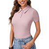 image:imageLYANER Womens Polo Shirts Short Sleeve Business Casual V Neck Collared Button Fitted TopsSolid Dusty Pink
