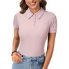 image:imageLYANER Womens Polo Shirts Short Sleeve Business Casual V Neck Collared Button Fitted TopsSolid Dusty Pink