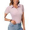 image:imageLYANER Womens Polo Shirts Short Sleeve Business Casual V Neck Collared Button Fitted TopsSolid Dusty Pink
