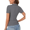 image:imageLYANER Womens Polo Shirts Short Sleeve Business Casual V Neck Collared Button Fitted TopsSolid Grey
